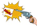 Pistol with white flag comic book pop art vector Royalty Free Stock Photo
