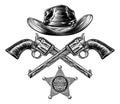 Pistols and Cowboy Hat with Sheriff Star Badge Royalty Free Stock Photo