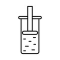 Piston cylinder. Linear icon of flask with substance. Black illustration of scheme in longitudinal section. Contour isolated