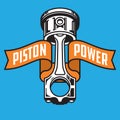 Piston Power hot rod car part badge with curved banner.