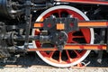 Pistons and driving wheel of the steam locomotive Royalty Free Stock Photo