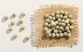 Pea. Close up of grains spreaded over white table. Royalty Free Stock Photo