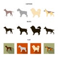 Pit bull, german shepherd, chow chow, schnauzer. Dog breeds set collection icons in cartoon,black,flat style vector