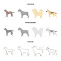 Pit bull, german shepherd, chow chow, schnauzer. Dog breeds set collection icons in cartoon,outline,monochrome style