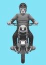 Pit Bull rides motorcycle, hand-drawn illustration