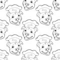 Pit bull Terrier in a chef`s cap. Seamless pattern, digital paper Vector illustration. Vector logo pure-bred