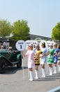 Pit girls line up at the start straight at the Benjafields Sprint. Royalty Free Stock Photo