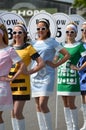 Pit girls line up at the start straight at the Benjafields Sprint. Royalty Free Stock Photo