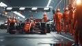 Pit Stop Anticipation: Crew Awaits the F1 Racing Car