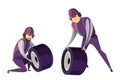 Pit stop crew members flat vector illustration