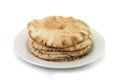 Pita bread isolated on white background in ceramic dish. Traditional food of Arabic cuisine Royalty Free Stock Photo