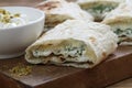 Lavash roll stuffed with cheese and herbs Royalty Free Stock Photo