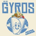 Funny gyros or pita logo in retro cartoon style