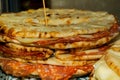 Pita with ham, cheese and salami display at the market. Italian street food Royalty Free Stock Photo