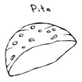 Pita Pocket Bread. Arabic Israel Healthy Fast Food Bakery. Jewish Street Food. Realistic Hand Drawn Illustration