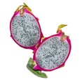 Pitahaya or dragon fruit on a white background. Fruit cut in half. Selenicereus Royalty Free Stock Photo