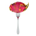 Pitaya or dragon fruit on fork, 3D rendering Royalty Free Stock Photo