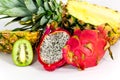 Pitaya, fresh dragon fruit,kiwi,Pineapple, isolate Royalty Free Stock Photo