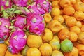 Pitaya, oranges and apples in market in Kerala