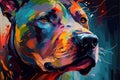 Pitbull close-up colorful portrait drawing captures the muscular build and intense expression of this iconic breed