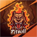 Pitbull fire head esport mascot Logo