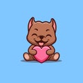 Pitbull Sitting Love Cute Creative Kawaii Cartoon Mascot Logo