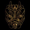 Pitbull. Tribal ethnic dog totem, detailed ornament, abstract art in a graphic style, isolated gold lines on a black