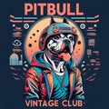 Pitbull Vintage Club - A Dog Wearing A Hat And Jacket