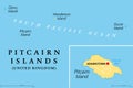 Pitcairn Islands, a British Overseas Territory, political map