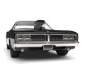 Pitch black American vintage muscle car - front view closeup shot Royalty Free Stock Photo