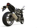 Pitch Black Modern Sports Motorcycle - Rear Wheel Closeup Shot