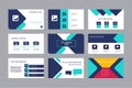 Pitch deck presentation design template. Geometric abstract shapes composition. People paying for purchases with credit