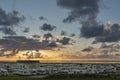 Pitch for motorhomes in the sunset near Harlesiel Royalty Free Stock Photo