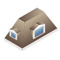 Pitched mansard roof with dormer windows.pitched roof with windows isometric