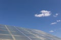 Pitched roof of barn, outbuildings, barn made of polycarbonate against blue sky. Bottom view