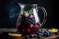 Pitcher Of Blueberry Lemonade With Fresh Thyme. Generative AI