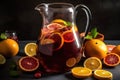 Pitcher Of Citrusy Sangria With Lemon Slices. Generative AI Royalty Free Stock Photo