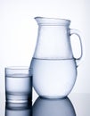 Pitcher of cold water with glass