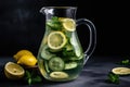 Pitcher Of Cucumber Mint Water With Lemon Slices. Generative AI Royalty Free Stock Photo