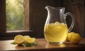 pitcher lemon water with lemons on table Royalty Free Stock Photo