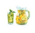 Pitcher of lemonade. Glass with a drink Royalty Free Stock Photo