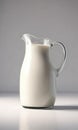 A pitcher of milk is placed on a plain white surface with subtle shadows Generative AI Royalty Free Stock Photo