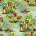 Pitcher Plants in Botanical Illustration Pattern Royalty Free Stock Photo