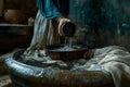 Pitcher pouring water into basin with linen cloth Royalty Free Stock Photo