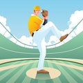 Pitcher is ready to throw the ball on the baseball match in the stadium vector illustration Royalty Free Stock Photo