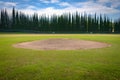 Pitcher`s Mound with Baseball - Cypress Outfield Wall Royalty Free Stock Photo