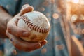 Pitcher s precise ball grip in olympic sport, close up showcasing control and technique Royalty Free Stock Photo