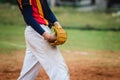 Pitcher Softball Player Holding Softball In Hand Ready to Throw the Ball Color Royalty Free Stock Photo