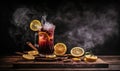 a pitcher of tea with lemons and a cinnamon stick Royalty Free Stock Photo