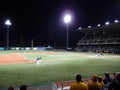 Pitcher Throws pitch to batter with ball in air Royalty Free Stock Photo